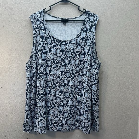 J Jill Tank Top Womens 2X Blue Paisley Boho Wearever Collection Comfy High Neck - Picture 1 of 3